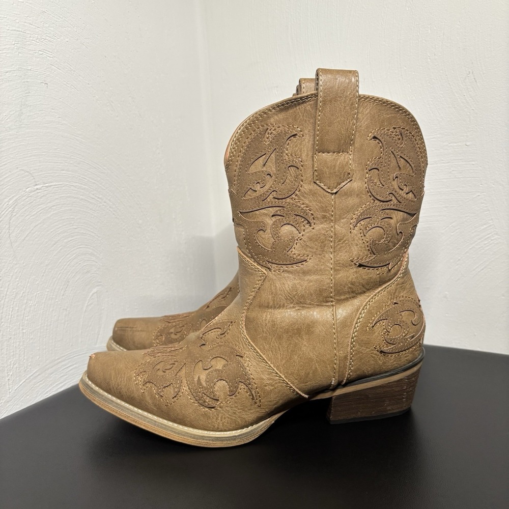 Rollda Women's Faux Leather Western Cowgirl‎ Boots Fashion Cowboy Size 7 Brown